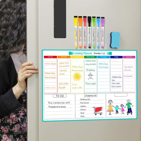 MaxGear Weekly Dry Erase Board - Magnetic Calendar Whiteboard Planner for Fridge, 17"x12" with Markers and Eraser