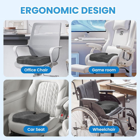 TushGuard Seat Cushion - Memory Foam Cushion for Office Chair, Car Seat, Airplane, Bleacher - Sciatica & Hip & Coccyx