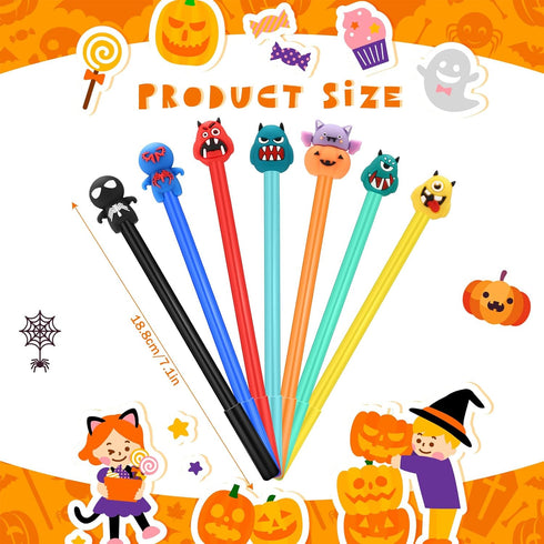 Yeaqee 120 Pieces Halloween Pens, Pumpkin Skull Bat Rollerball Gel Ink Pens for Student Stationery Supplies