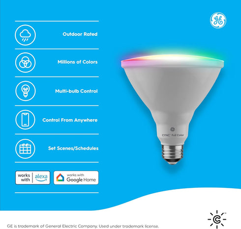 Bulb, PAR38 (1 Pack) GE Lighting CYNC Smart LED Light Color Changing Lights, Bluetooth and Wi-Fi Lights, Works