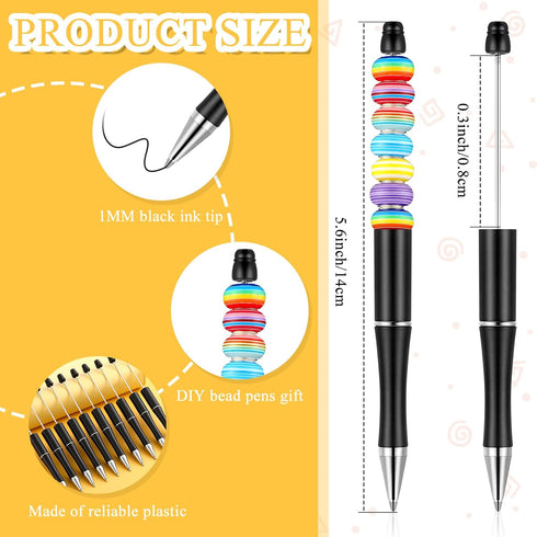 Crtiin 50 Pieces Plastic Beadable Pen Bulk Bead Ballpoint Pen Shaft Black Ink Beaded Pens with 50 Refills for DIY Making Gift Kids Students Office School Supplies (Black) by Crtiin