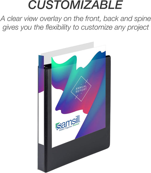 Samsill Durable 1 Inch Binder, Made in the USA, D Ring Binder, Customizable Clear View Cover, Black, 4 Pack, Each holds 225 Pages by Samsill