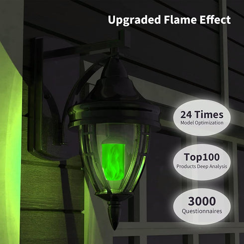 Upgraded Flame LED Flame Light Bulbs, 4-Mode Flickering Light Bulbs with Upside Down Effect, E26 Fire Light Bulb for Halloween Christmas Party Porch Patio Indoor Outdoor Decoration, Green by Morsatie