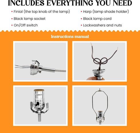 Creative Hobbies ML93HK Black Finish Make-A-Lamp Kit, DIY Lamp Design or Repair Parts Included
