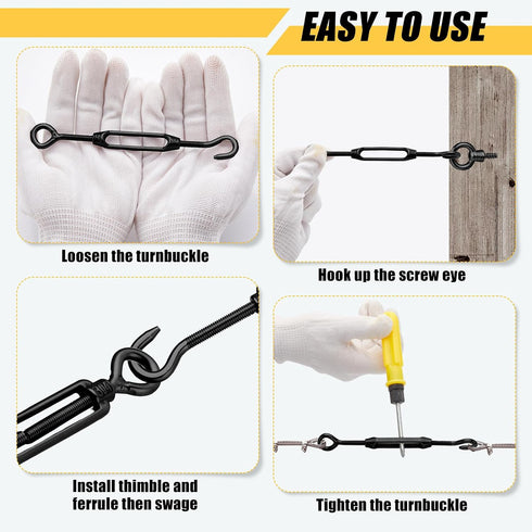 16 M6/5/4 304 Chumia Pcs Turnbuckle Hook and Eye Stainless Steel Heavy Duty Turnbuckle for Cables Wire Rope Tension Sun