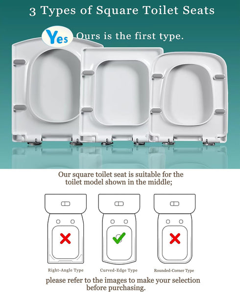 XQHD WEC Toilet Seats Soft Close White, Loo Lid Quick Release Heavy Duty Easy to Clean Bathroom Lid,Square