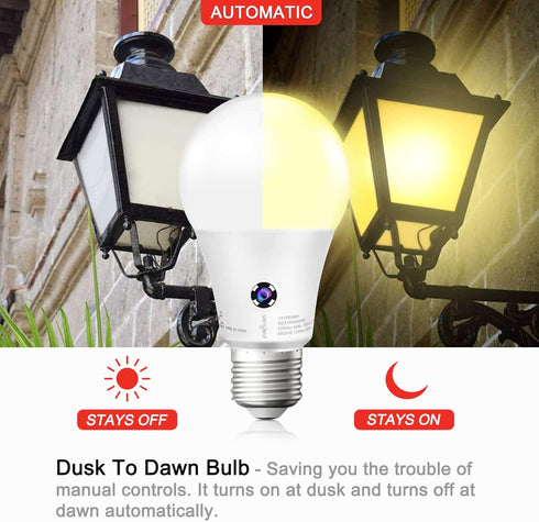 Sengled Bulbs 3000K A19 Bulb, 75 1200LM, Bulb 4 Pack Dusk to Dawn Light Outdoor, Soft White, LED Sensor Light Watt