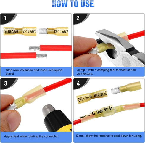 Nilight - 50027R 250 PCS Heat Shrink Spade Connectors, Fully Insulated Male and Female Wire Spade Terminals