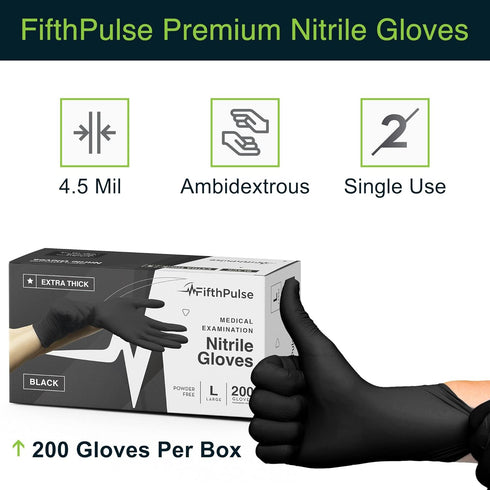 Disposable Black Nitrile Gloves X Small, 200 Count - Extra Thick 4.5 Mil, Powder and Latex Free Food Safe Cooking Gloves