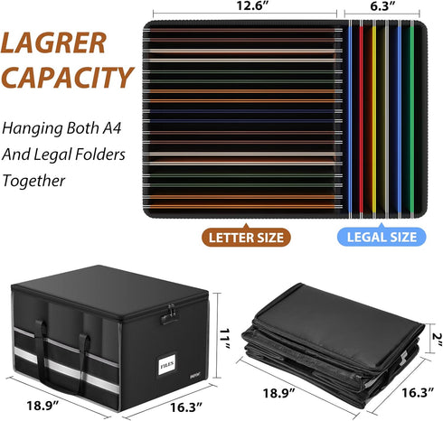 ENGPOW File Box with Lock, Fireproof Document Storage Organizer Box with Inserts for Hanging Letter and Legal Folders