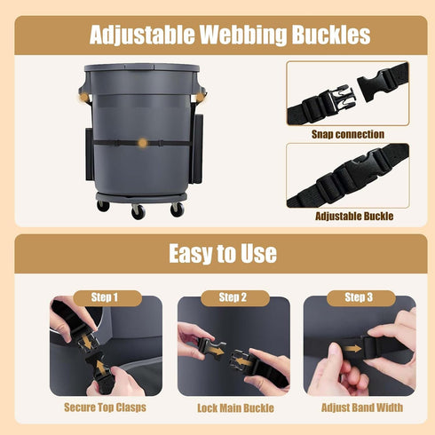 1680D 32-55 Hongmed Trash Can Caddy Bag: Fabric Heavy-Duty Cleaning Caddy with Adjustable Buckle fits gal Trash Can