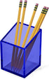 OfficeGoods Acrylic Pen & Pencil Holder, Modern Trapezoid Design Desk Organizer for Home or Office - Blue with Metal