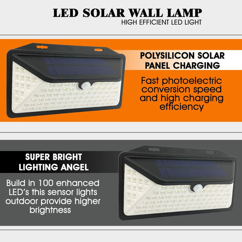 100 IP65 Deck(2pack) WBM Smart Solar Outdoor Lights, LED Waterproof, Security Lights for Front Door, Yard, Garage