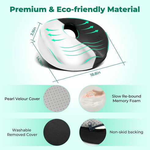 Tailbone SAHEYER Donut Pillow for Pain, Memory Foam Hemorrhoids Pillow for Sciatica Nerve, Sciatica Hip Coccyx Seat