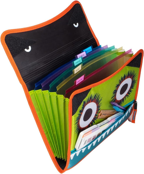 Case-It Monsters The Sidekick Zipper Binder, 5 Color Tabbed Expanding File, Aqua
