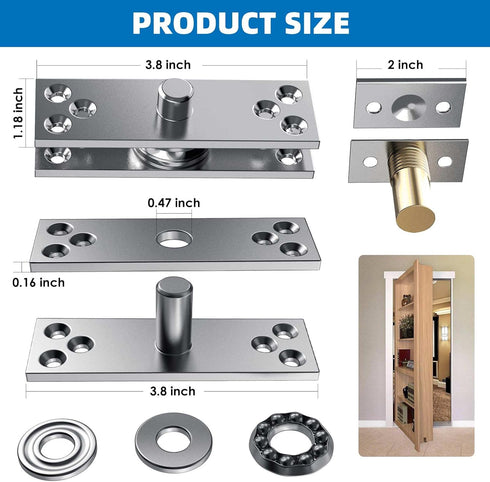 300LB Mount,1 Set) Heavy Duty Hidden Pivot Hinges Stainless Steel for Murphy Door Bookshelf Secret Room Invisible Door