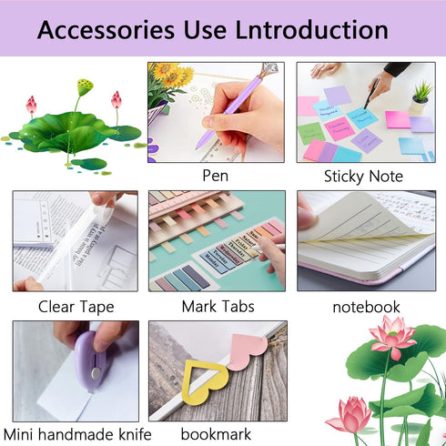 suniya Pen,Bookmark,Ect.22pcs Office Supplies,Purple Desk Accessories,Desk Organizer,Stapler,Tape Dispenser,Folding