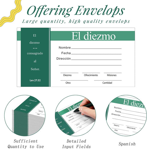 Woanger 500 Count Spanish Tithes and Offering Envelopes for Church Supplies, Cash Envelope for Tithes and Offerings