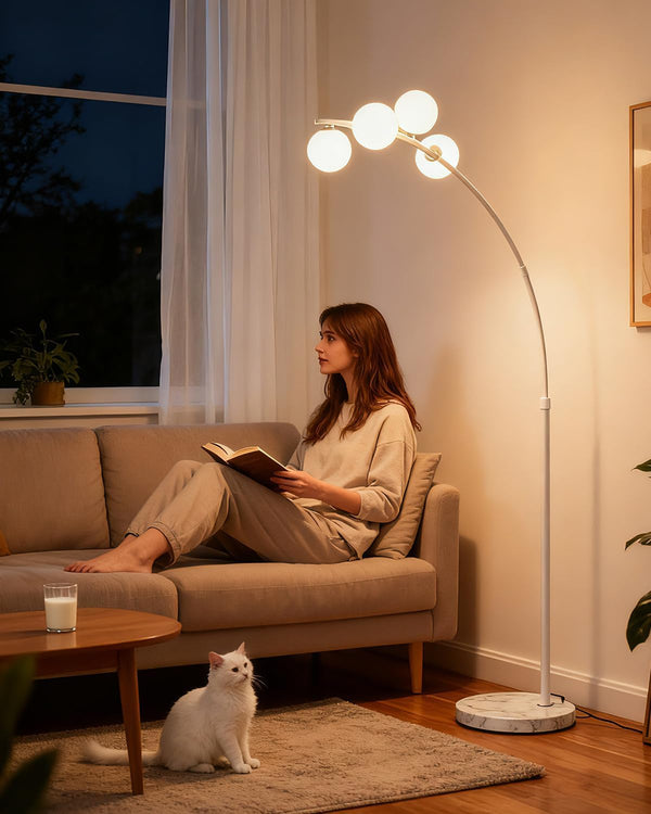 Lightdot White Arc Floor Lamp for Living Room, 4 Globe Floor Lamp