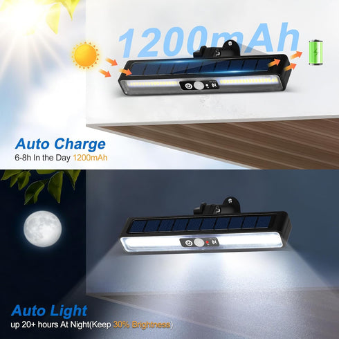 2 Pack 72 3 6000K, Clip On Solar Motion Sensor Outdoor Lights, LED Solar Fence Lights Waterproof with Modes, Portable