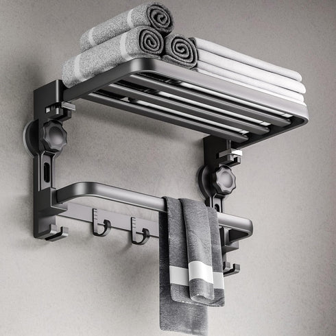 Maccvk Towel Rack with Towel Bar Holder Suction Cup Foldable Towel Shelf No