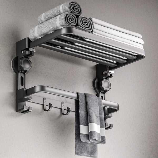 Maccvk Towel Rack with Towel Bar Holder Suction Cup Foldable Towel Shelf No
