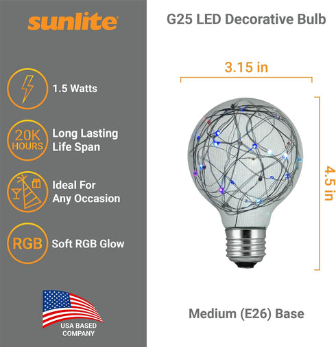 81177 G25 Bulb, 1.5 (E26) Dimmable, 1 Count Sunlite Globe LED Fairy-Lights Inside, Watts, Medium Base, Non Party