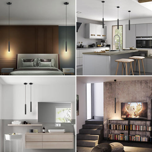 5W 3000K, 1.18 L11.8 Pendant Lights Kitchen Island, Modern Black Pendant Light for Bedroom Bedside Sofa Corner, Island