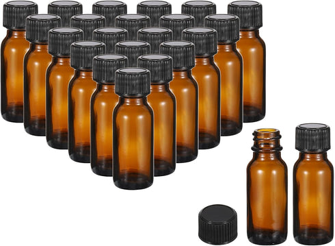 PATIKIL 24Pcs 0.5oz(15ml) Glass Sample Bottles with Black Poly Cone Cap for Reagent Liquids, Essential Oils, Amber