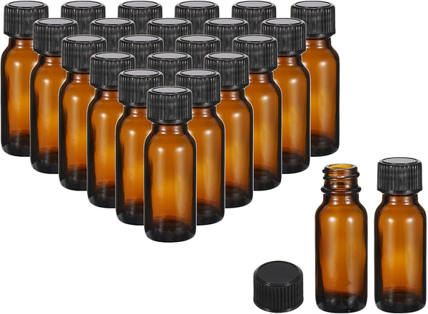 PATIKIL 24Pcs 0.5oz(15ml) Glass Sample Bottles with Black Poly Cone Cap for Reagent Liquids, Essential Oils, Amber