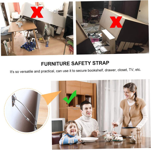 2 Sets DECHOUS Child Safety Furniture Straps Stainless Steel Falling Prevention Anchors for Kids Adjustable Anti-Tip