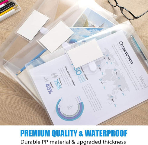 Sooez 5 Pack Plastic Envelopes, Clear Document Folders, US Letter A4 Size File Envelopes with Label Pocket