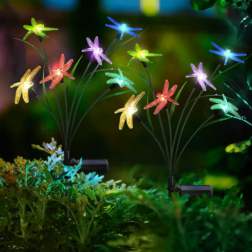 Solar Garden Light Spring Outdoor Decoration, Dragonfly Swing Light Set 2 for Patio Yard Landscape