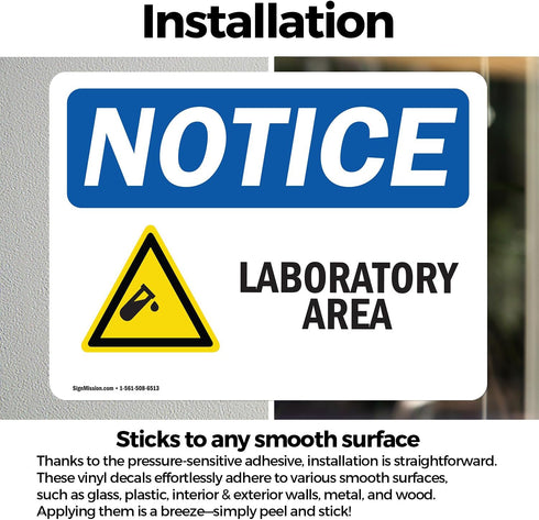 (2 Pack) Laboratory Area Sign with Symbol - OSHA Notice Sign 7 Inch X 5 Inch Vinyl Label Decal Sticker
