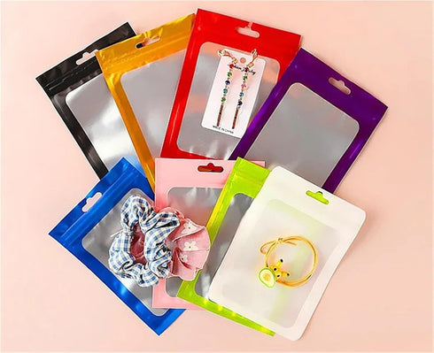 IRTGFHJE Packaging Pouches(Purple,12x20cm 200pcs) Flat Lock Bags Matte Aluminum Foil Frosted Window Zip Lock Bag DIY