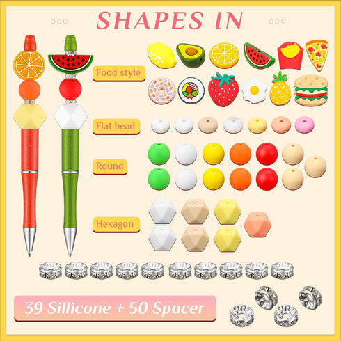Ctosree 12 Pcs Beadable Pens Kit, Silicone Focal Beads for DIY Cute Animals Bead Pens for School Supplies
