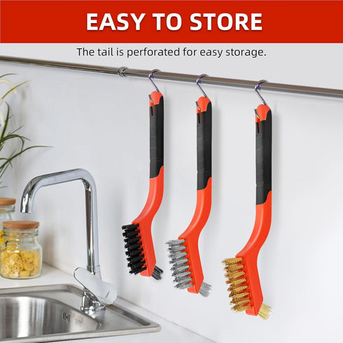 IEGREMAR 3pcs Set 7 Inches (3pcs) Wire Brushes for Cleaning Rust, Upgrade Wire Brush - Brass/Stainless Steel/Nylon