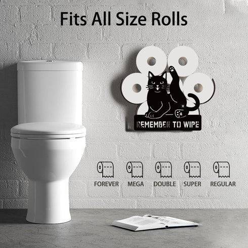 8 WADORN Black Cat Metal Toilet Paper Holder, Remember to Wipe Cat Decorative Metal Toilet Paper Storage for Extra