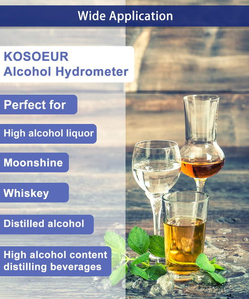 Hydrometer Alcohol Meter Kit for Liquor, 0-200 Proof and Tralle, Alcohol Tester with Test Jar for Distilling Spirits