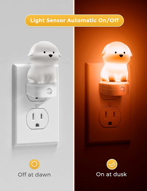 3D 3000K L LOHAS LED Plug in Night Light for Kids, Cute Puppy Night Lights with Dusk to Dawn Sensor, RGB+Soft White Dog