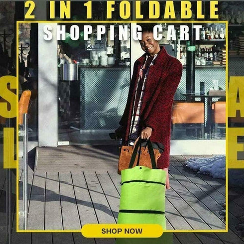 aotekar 2 1 in Foldable Shopping Cart, Collapsible Two-Stage Zipper Grocery Cart with Wheels Shopping Bag