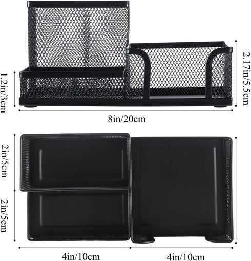 M&G Mesh Pen Holder Desk Organizer, Black, 3 Compartments, Metal Office Supply with Sticky Notes Holder