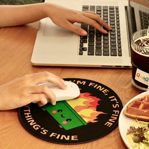 Dumpster on Fire Small Mouse Pad, Cute Round Mousepad with Non-Slip Rubber Base, This Is Fine Desk Decor (8.6 x 8.6