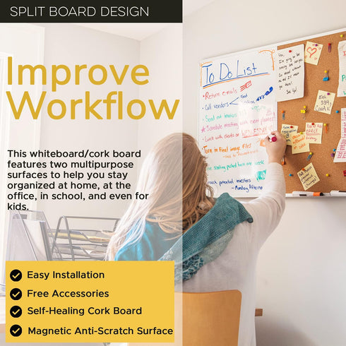 Besso Vision Board 2024: Dry Erase Cork Board Combo Set - 20" x 28" Magnetic White Board and Cork Bulletin Combination