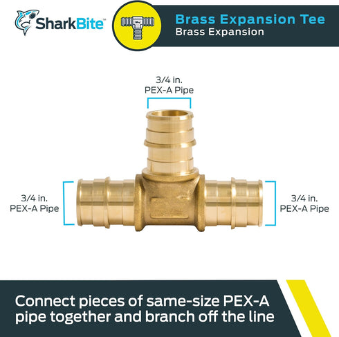 SharkBite 3/4 Inch Expansion Tee for PEX-A Pipe, Brass Plumbing Fittings for PEX-A Tubing, UAB370LFA by SharkBite