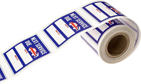 Oil Change Service Reminder Stickers, 100 Blue Red White Removable Labels, 2" x 2" Square