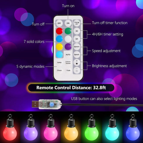 41ft 100 20*G40 Bulbs IP65 ALOVECO LED String Lights Outdoor Indoor USB Plug RGB Color Changing String Lights