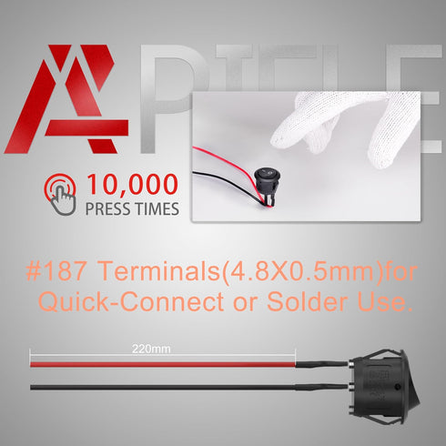 APIELE 10Pcs Rocker Switch ON Off KCD1 Mini Round Toggle Switch, Pre-Wired Car Boat Automotive with Wires