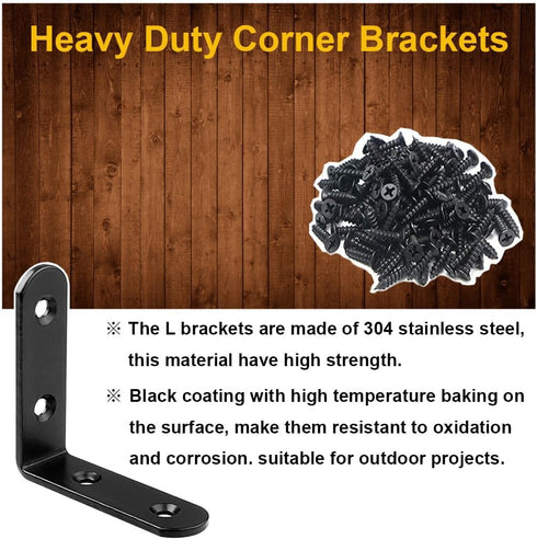 6 65x65mm 90 Pcs Black L Bracket Corner Braces Stainless Steel Heavy Duty Shelf Bracket for Wood, Shelves, Degree