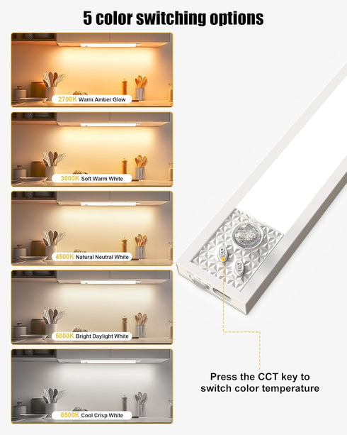 12 Inch 5CCT 2-Pack) Under Cabinet Motion Sensor Lighting - Wireless Under Cabinet Lighting, Rechargeable with Magnetic